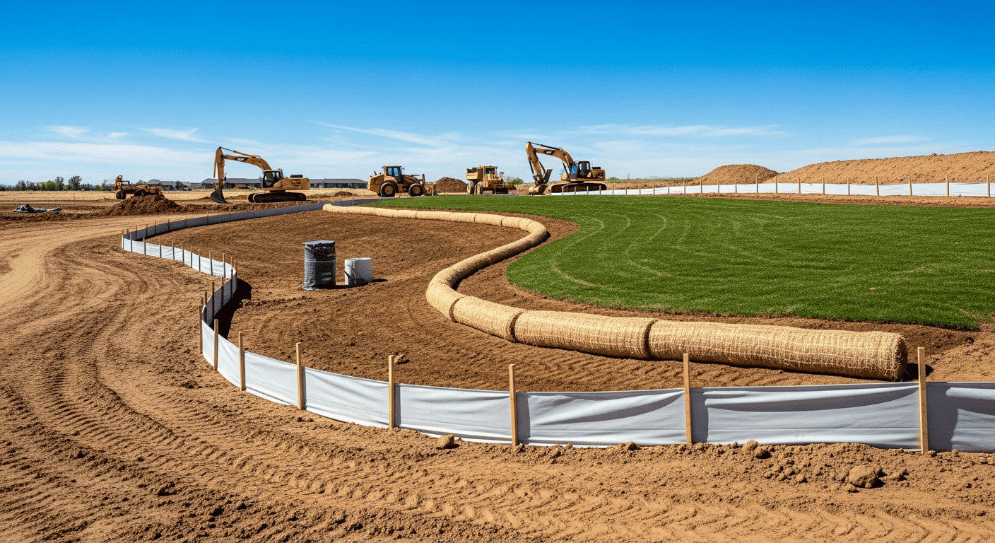 1 acre Colorado construction site with stormwater controls and erosion prevention measures in place