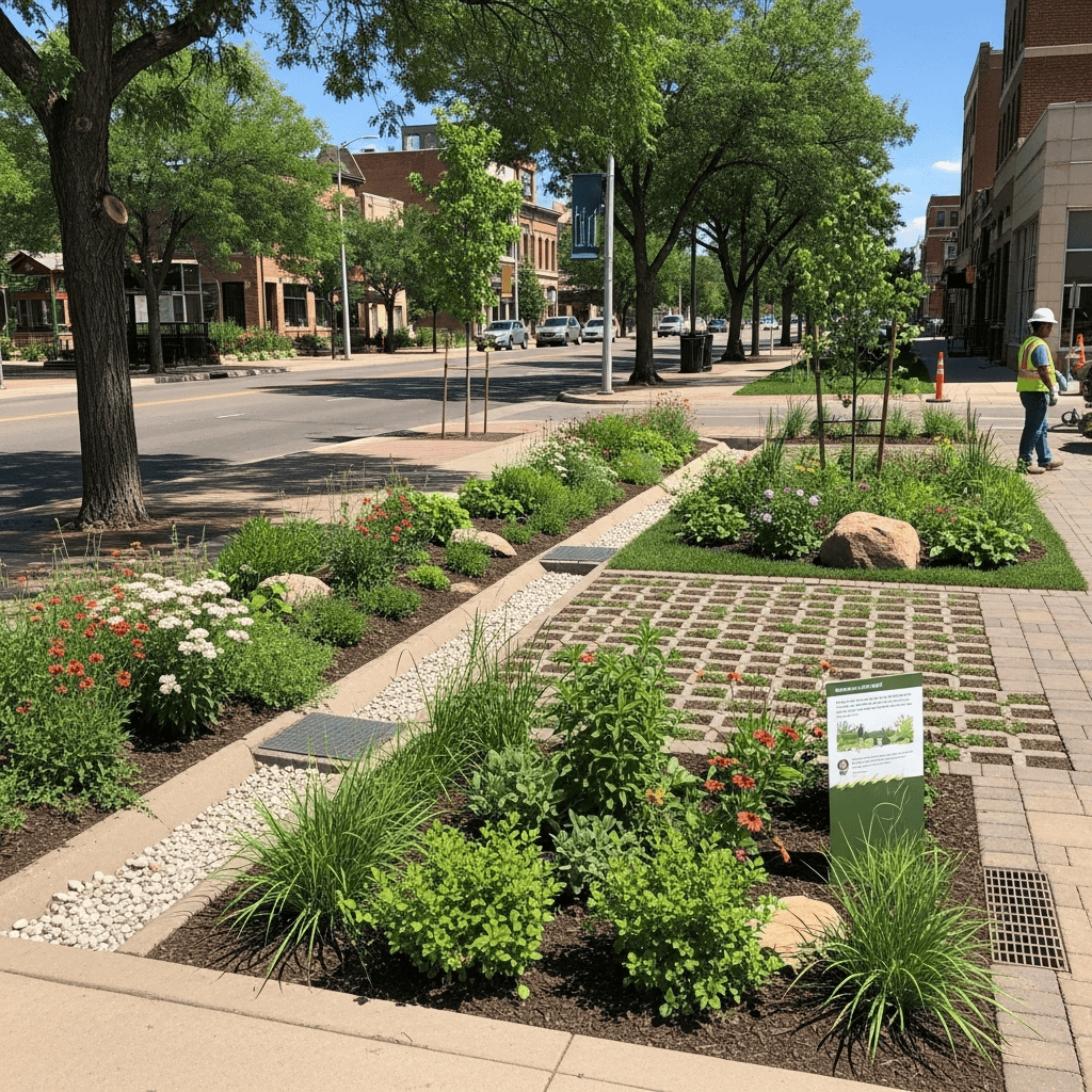 Green infrastructure stormwater management system in Colorado