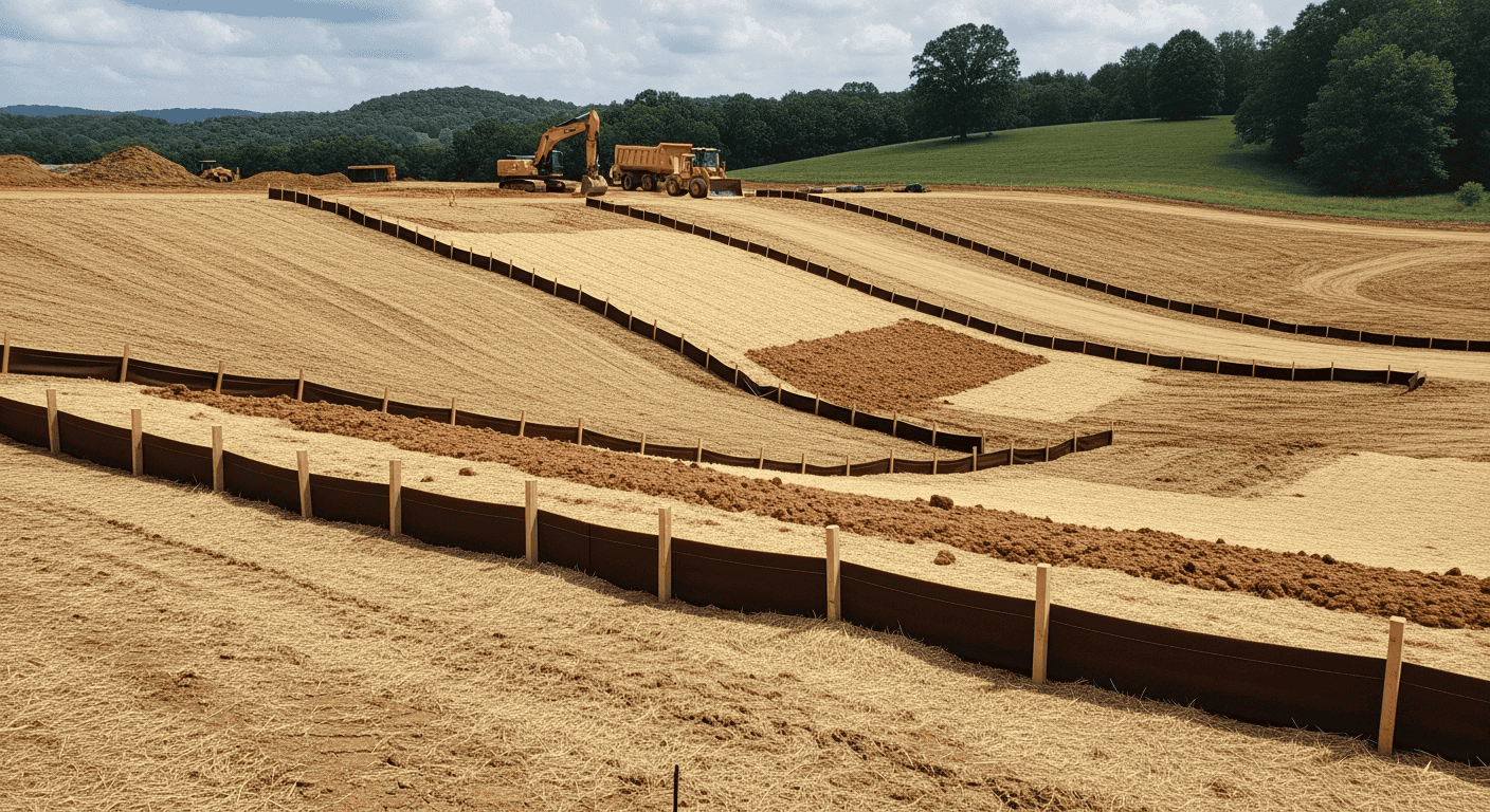 Virginia construction site with erosion control measures and silt fencing in place for stormwater pollution prevention plan requirements