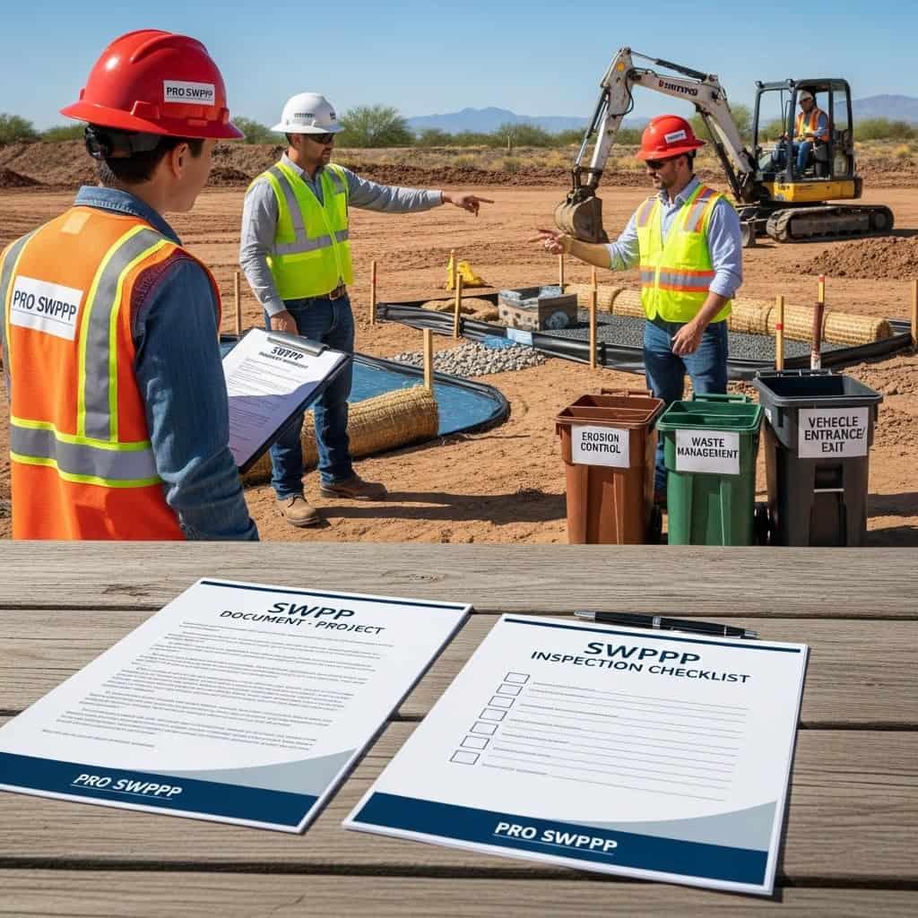 Stormwater Pollution Prevention Plan Requirements In Arizona, construction workers planning the site map